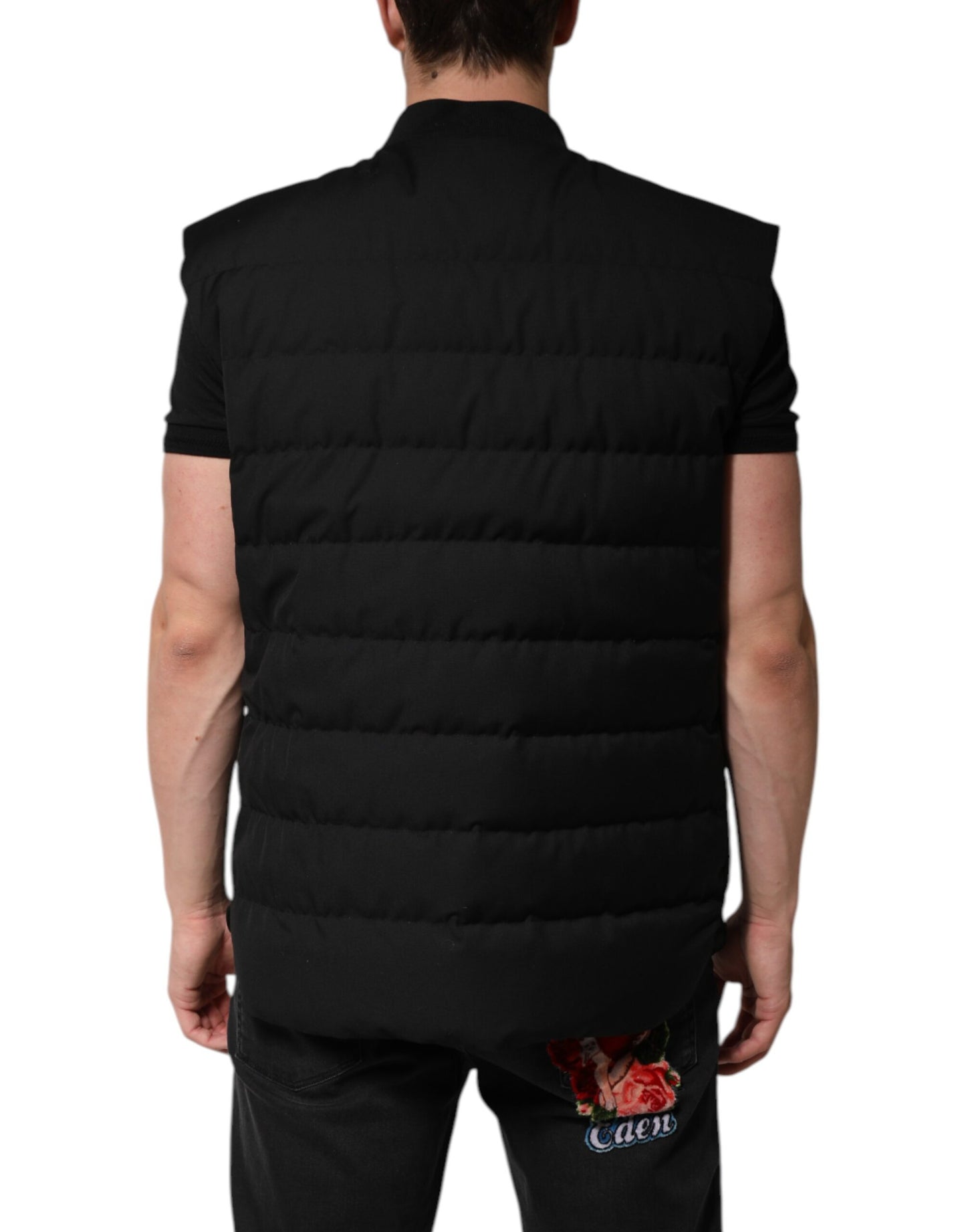 Dolce & Gabbana Black Sleeveless Parka Logo Plaque Jacket by Dolce & Gabbana
