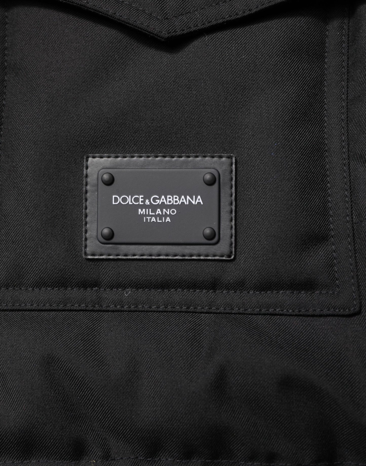 Dolce & Gabbana Black Sleeveless Parka Logo Plaque Jacket by Dolce & Gabbana