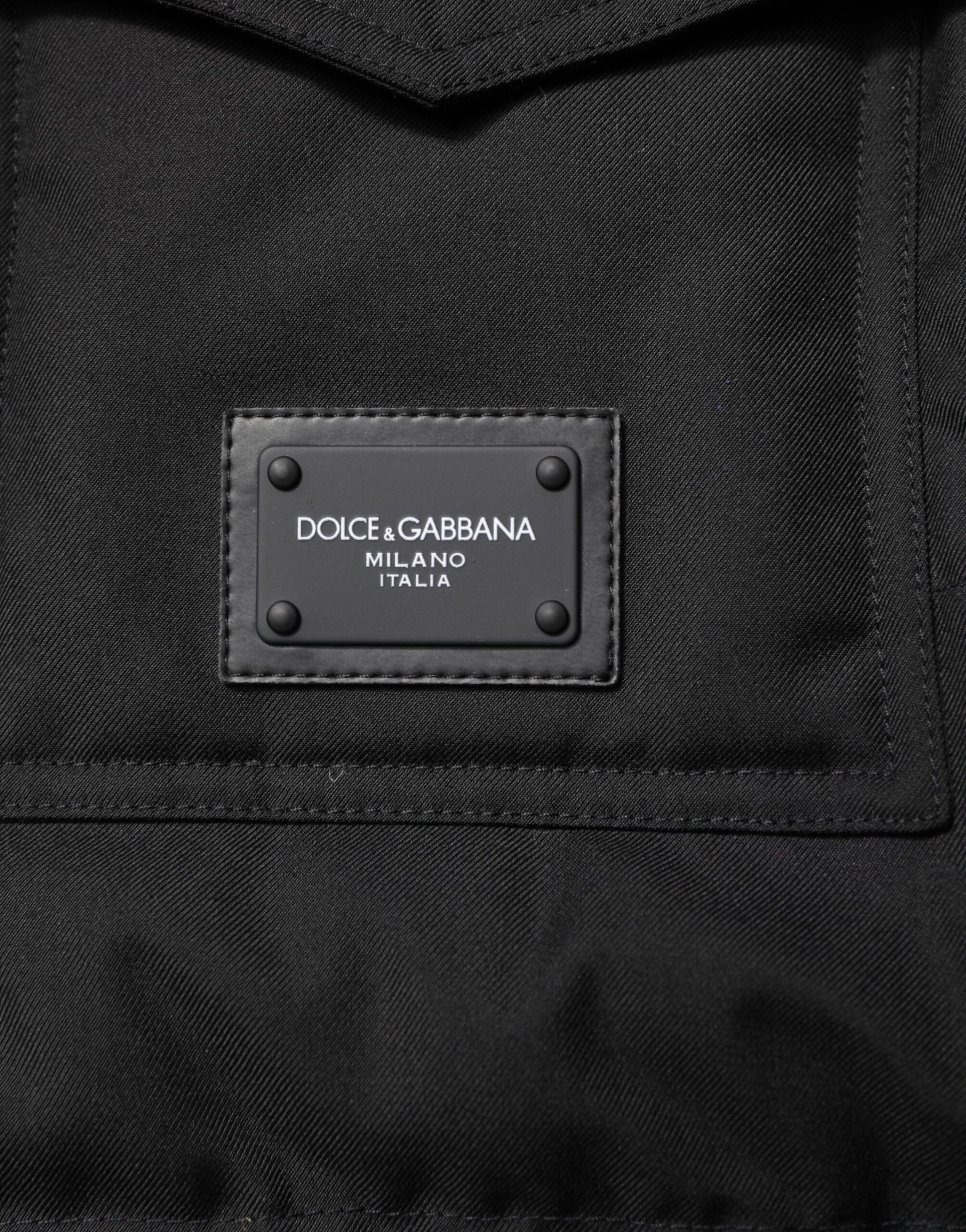 Dolce & Gabbana Black Sleeveless Parka Logo Plaque Jacket by Dolce & Gabbana