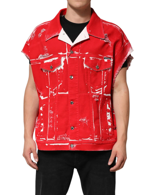 Dolce &amp; Gabbana Red Sleeveless Logo Plaque Vest Jacket