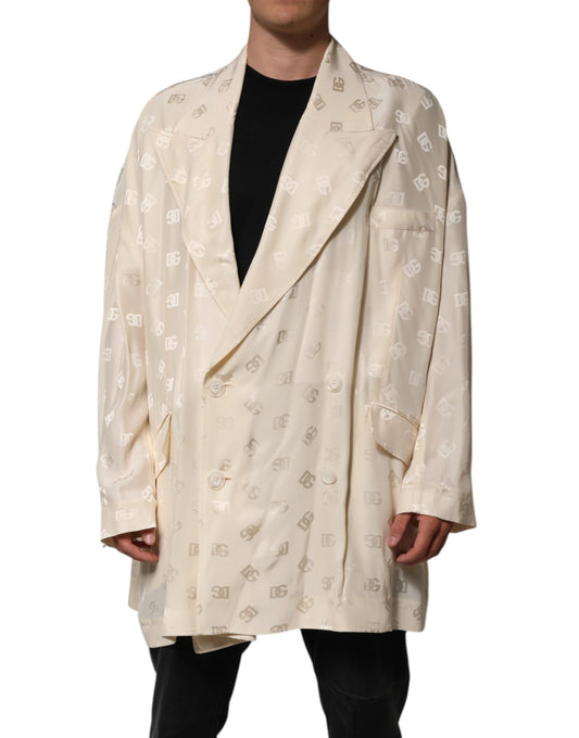 Dolce &amp; Gabbana Beige Polyester Logo Monogram Coat Jacket