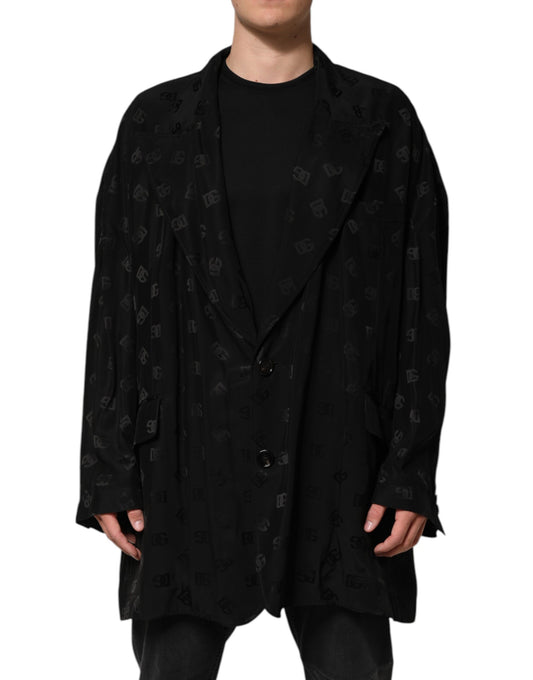 Dolce &amp; Gabbana Black Polyester Logo Monogram Coat Jacket