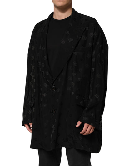 Dolce &amp; Gabbana Black Polyester Logo Monogram Coat Jacket