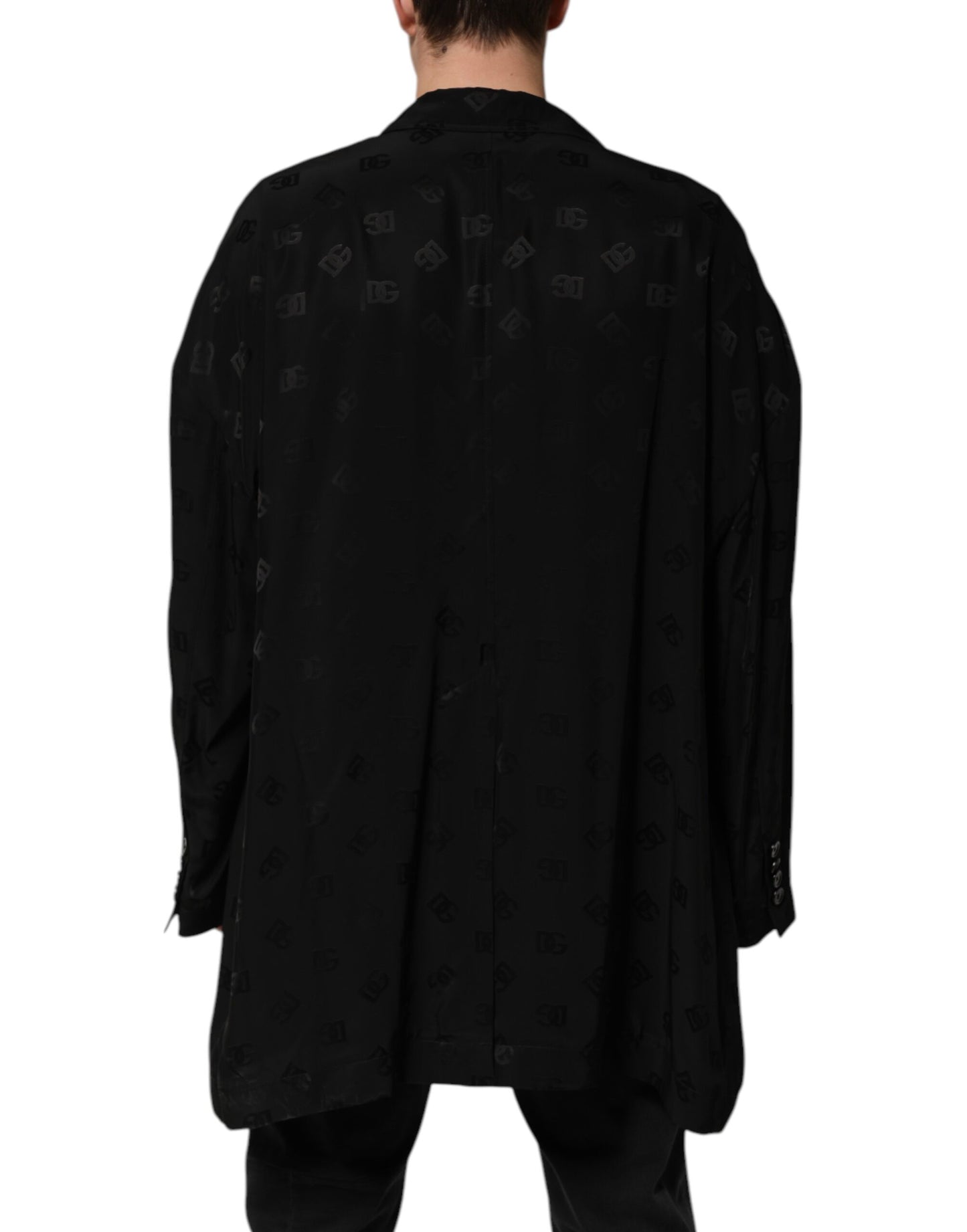 Dolce &amp; Gabbana Black Polyester Logo Monogram Coat Jacket