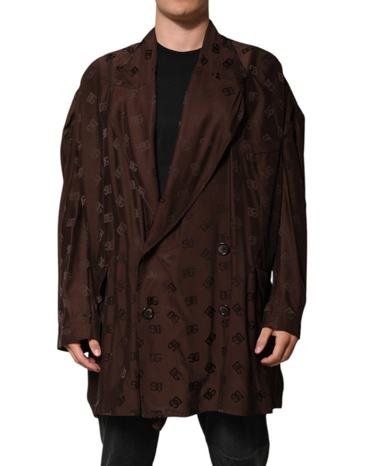 Dolce &amp; Gabbana Brown Polyester Logo Monogram Coat Jacket
