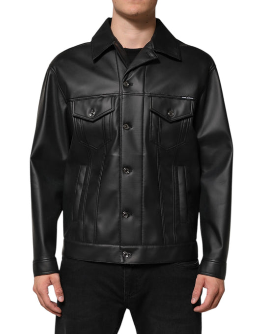 Dolce &amp; Gabbana Black Polyester Button Down Biker Jacket