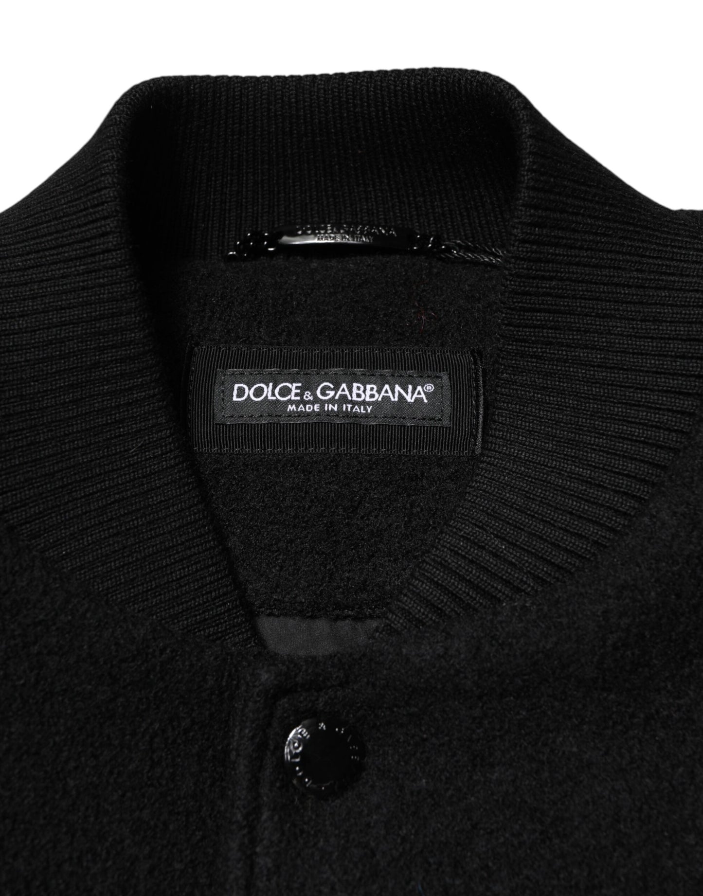 Dolce & Gabbana Black Wool Logo Plaque Bomber Jacket by Dolce & Gabbana