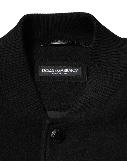 Dolce & Gabbana Black Wool Logo Plaque Bomber Jacket by Dolce & Gabbana