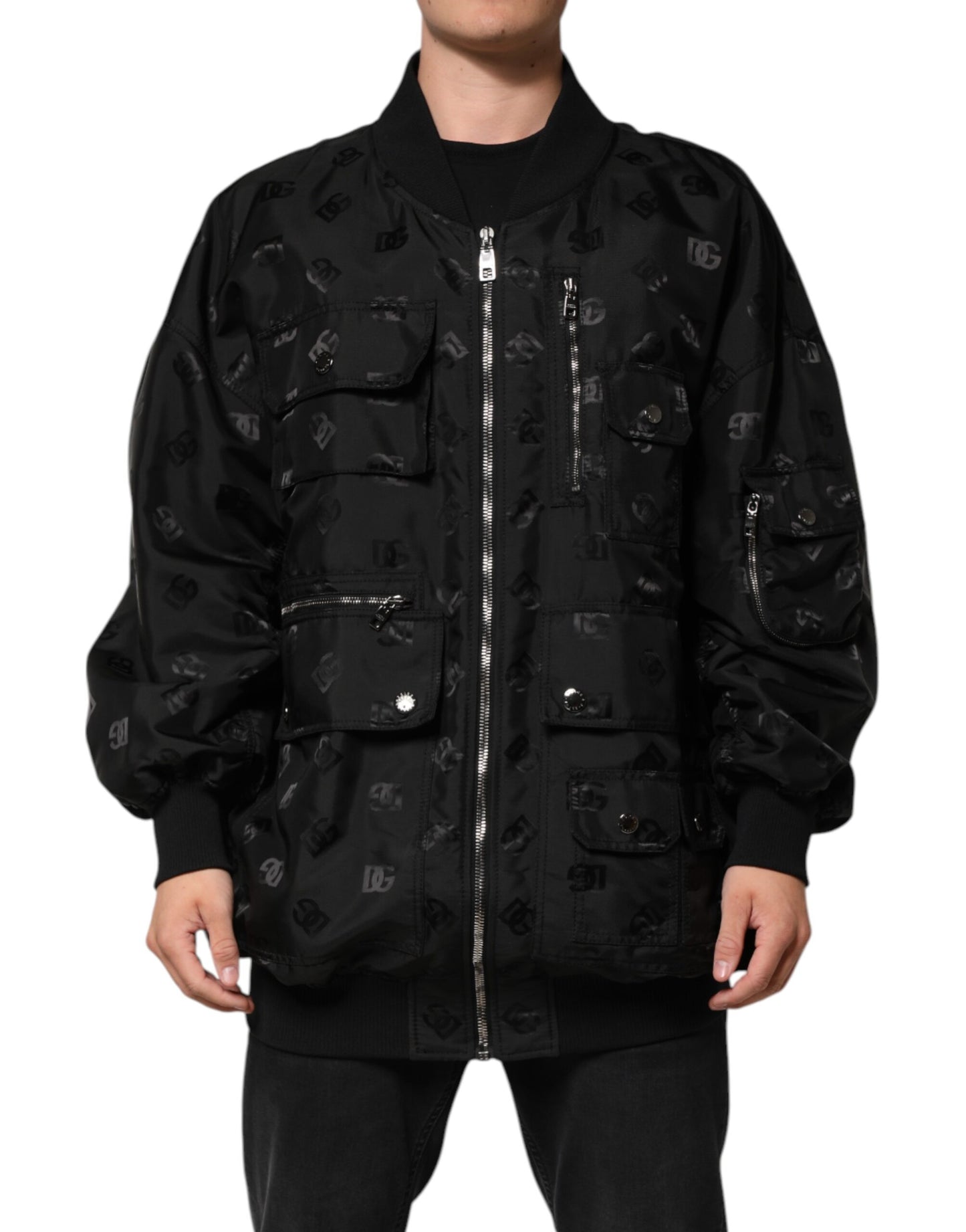 Dolce &amp; Gabbana Black Cargo Windbraker Logo Mania Jacket