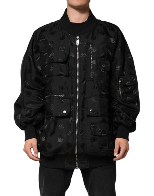Dolce &amp; Gabbana Black Cargo Windbraker Logo Mania Jacket