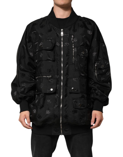 Dolce &amp; Gabbana Black Cargo Windbraker Logo Mania Jacket