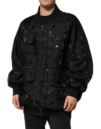 Dolce &amp; Gabbana Black Cargo Windbraker Logo Mania Jacket