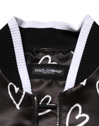 Dolce &amp; Gabbana Black Polyester Heart Print Bomber Jacket