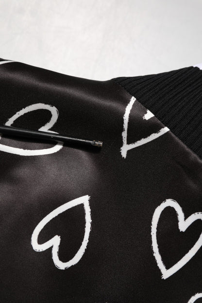 Dolce &amp; Gabbana Black Polyester Heart Print Bomber Jacket