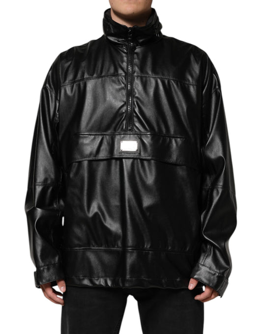 Dolce &amp; Gabbana Black Polyester Logo Plaque Bomber Jacket