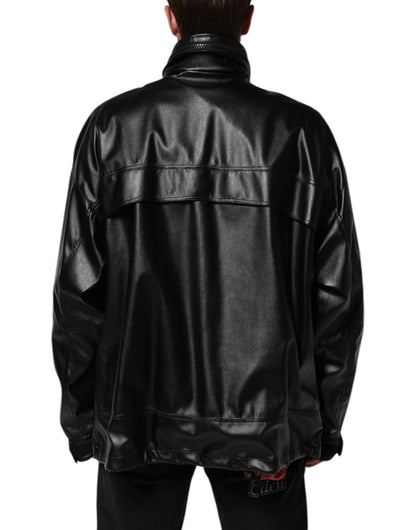 Dolce & Gabbana Black Polyester Logo Plaque Bomber Jacket by Dolce & Gabbana
