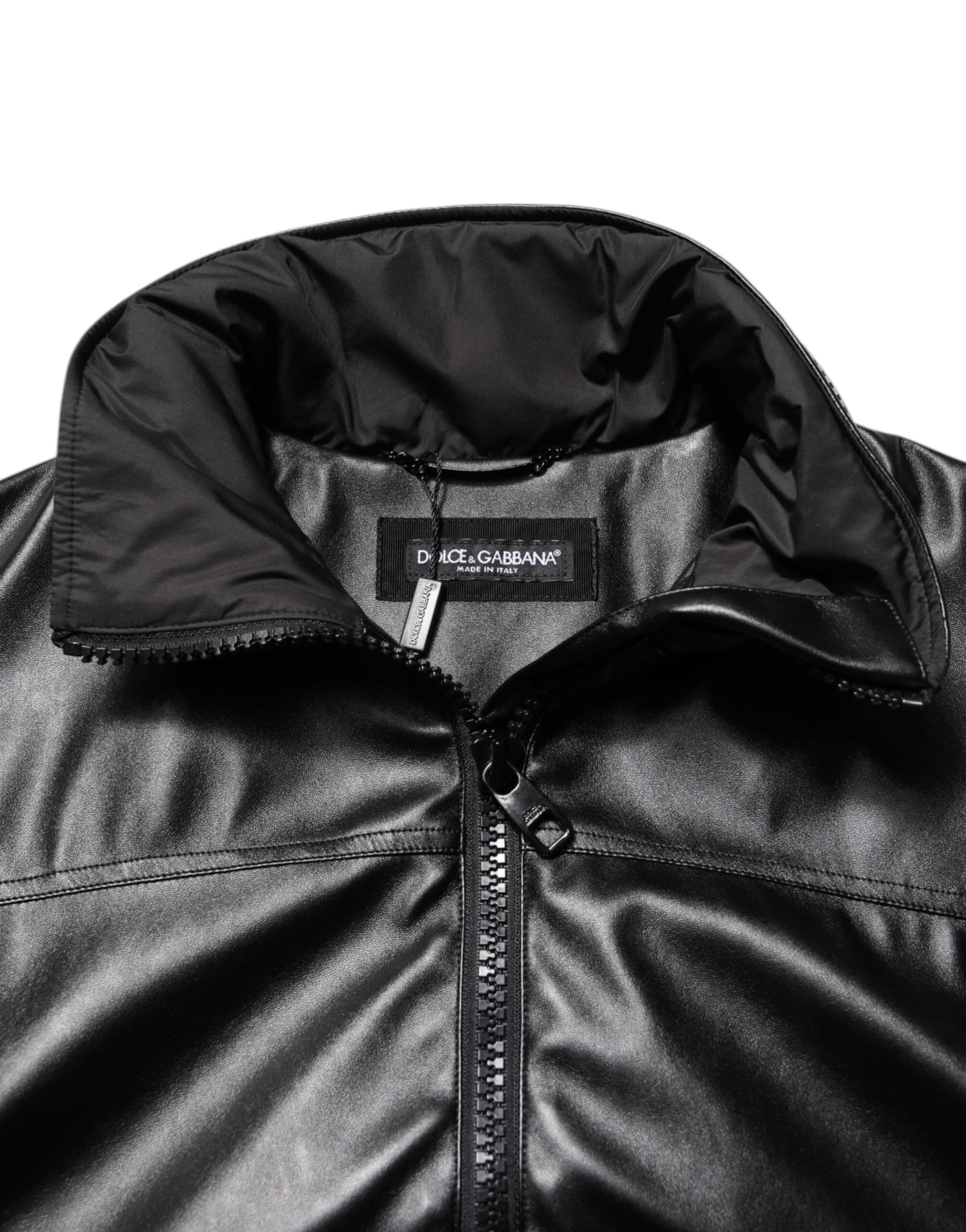 Dolce & Gabbana Black Polyester Logo Plaque Bomber Jacket by Dolce & Gabbana