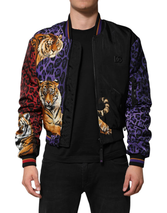 Dolce &amp; Gabbana Multicolor Tiger Print Men Bomber Jacket