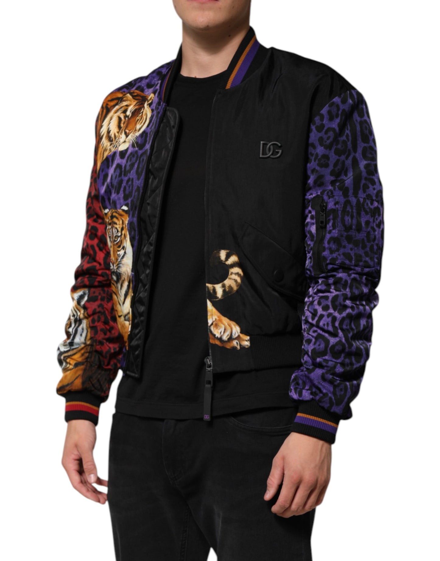 Dolce &amp; Gabbana Multicolor Tiger Print Men Bomber Jacket