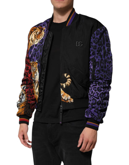 Dolce &amp; Gabbana Multicolor Tiger Print Men Bomber Jacket