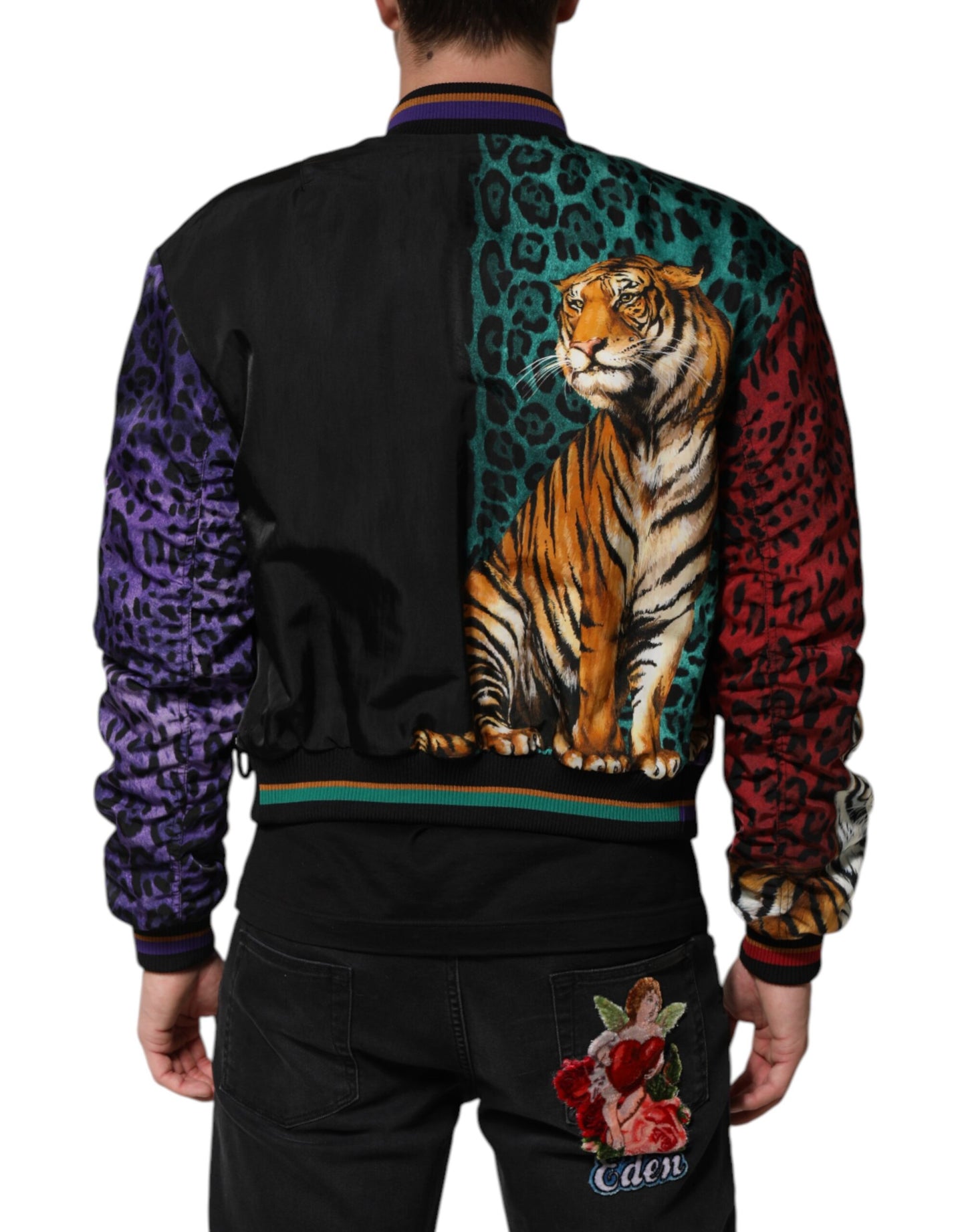 Dolce &amp; Gabbana Multicolor Tiger Print Men Bomber Jacket