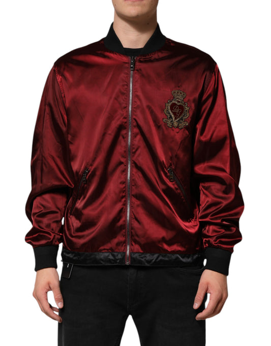 Dolce &amp; Gabbana Maroon Nylon DG Crown Embroidery Jacket