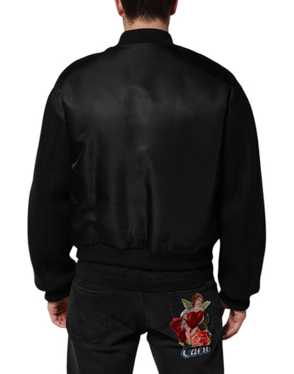 Dolce & Gabbana Black Polyester Logo Plaque Bomber Jacket by Dolce & Gabbana
