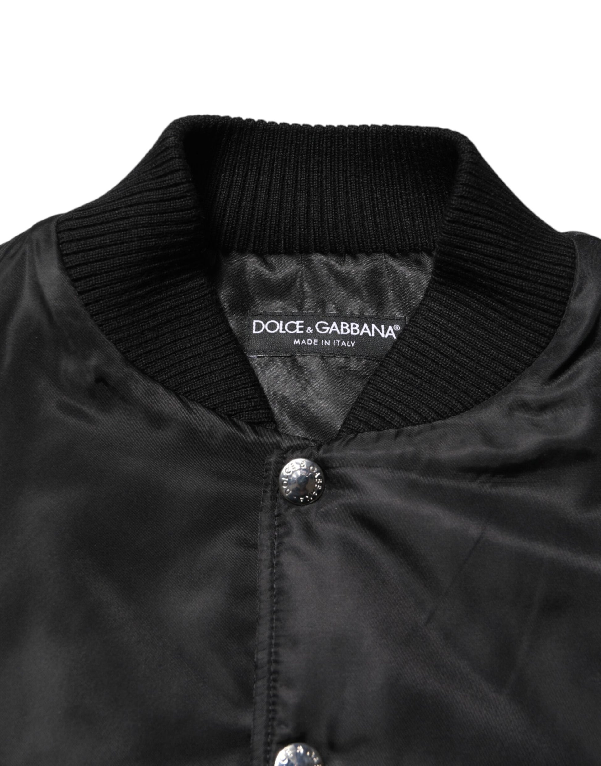 Dolce & Gabbana Black Polyester Logo Plaque Bomber Jacket by Dolce & Gabbana