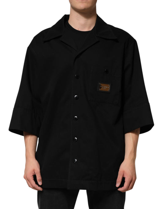 Dolce &amp; Gabbana Black Short Sleeve Button Men Casual Shirt