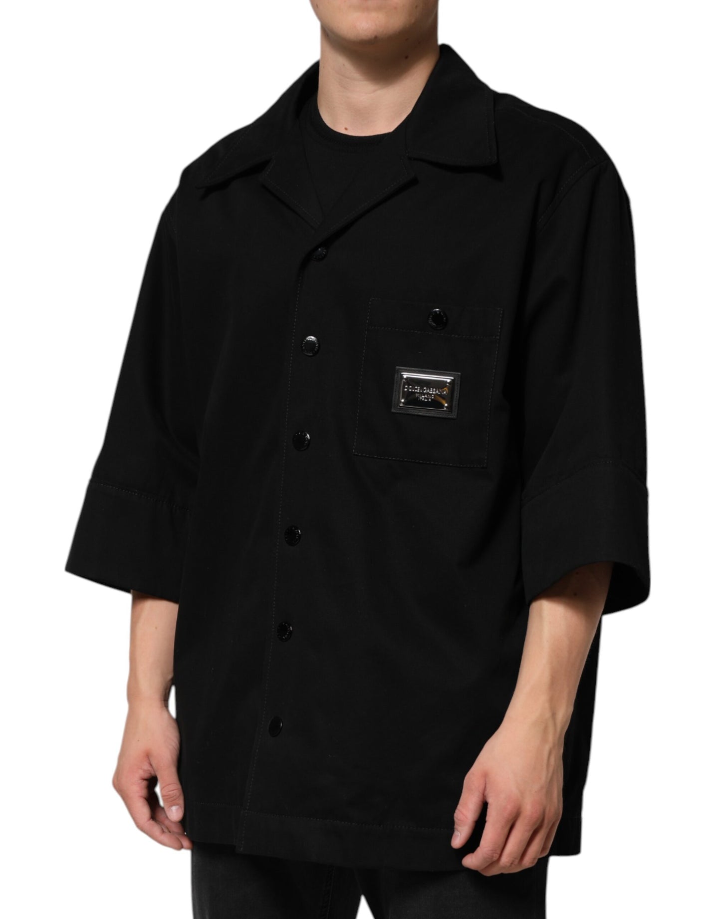 Dolce & Gabbana Black Short Sleeve Button Men Casual Shirt by Dolce & Gabbana