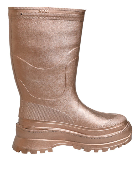 Dolce &amp; Gabbana Metallic Gold Pull On Rain Boots Shoes