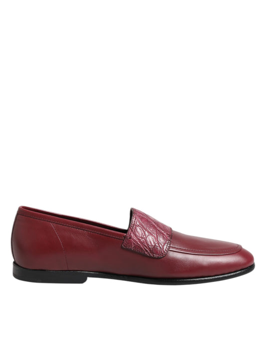 Dolce &amp; Gabbana Burgundy Leather Formal Slip On Shoes