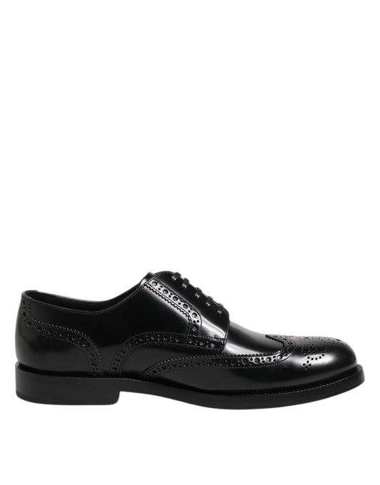 Dolce &amp; Gabbana Black Leather Derby Wingtip Formal Shoes