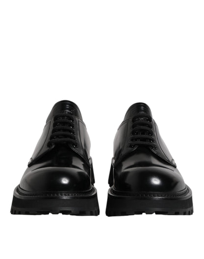 Dolce &amp; Gabbana Black Leather Lace Up Trekking Dress Shoes