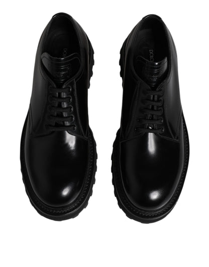 Dolce &amp; Gabbana Black Leather Lace Up Trekking Dress Shoes