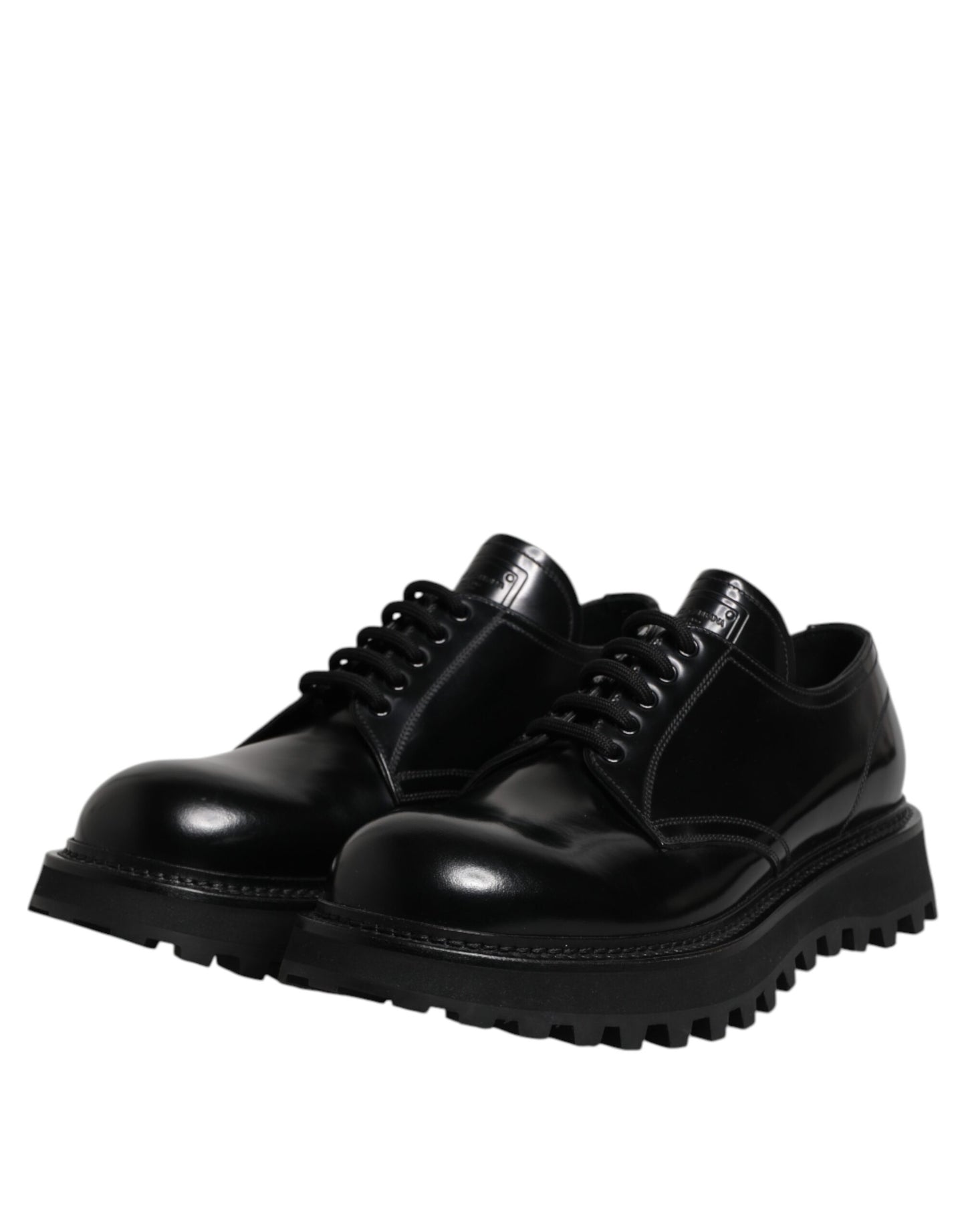 Dolce &amp; Gabbana Black Leather Lace Up Trekking Dress Shoes