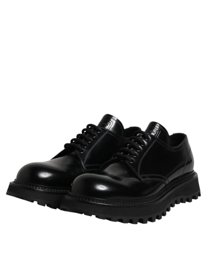 Dolce &amp; Gabbana Black Leather Lace Up Trekking Dress Shoes
