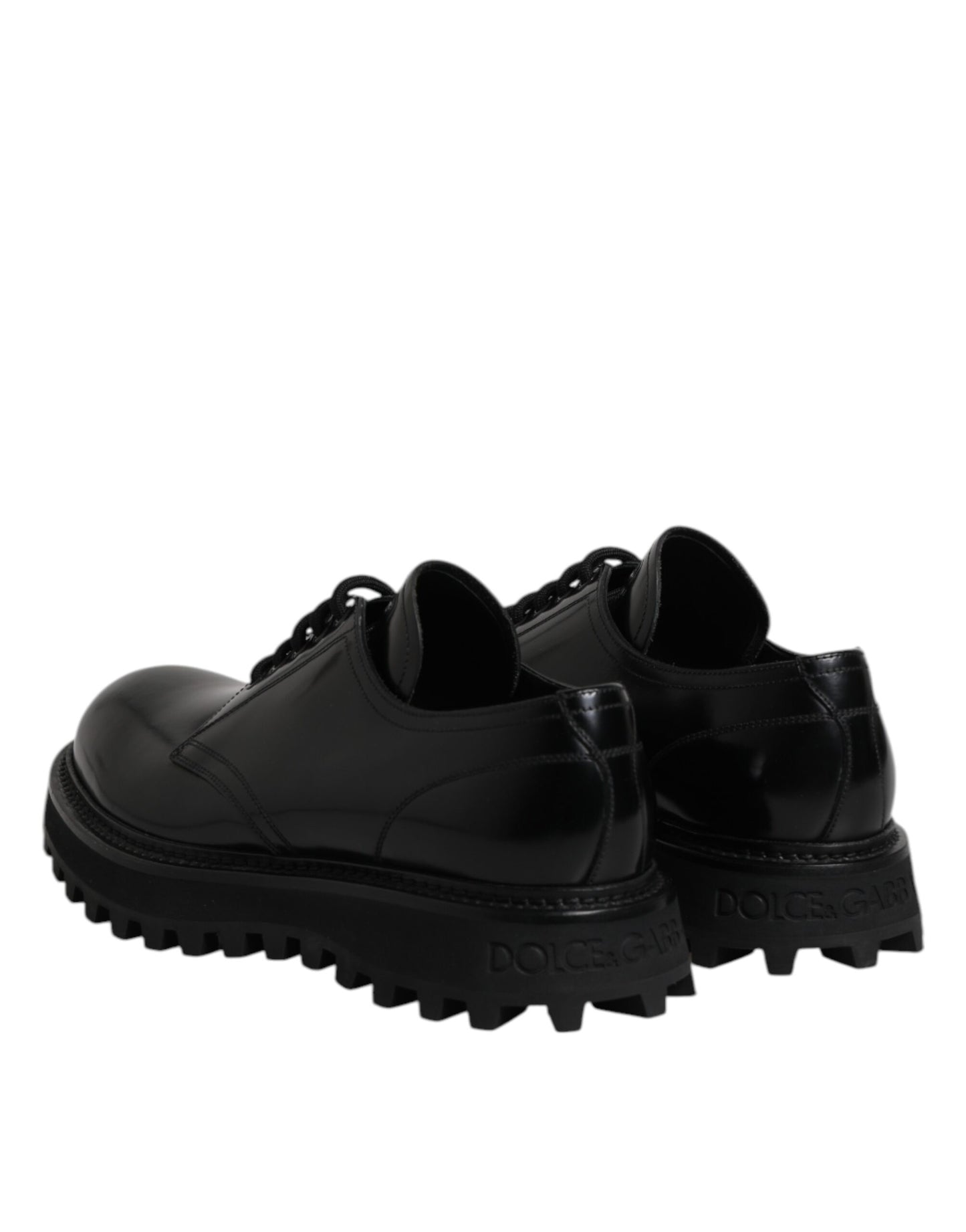 Dolce &amp; Gabbana Black Leather Lace Up Trekking Dress Shoes