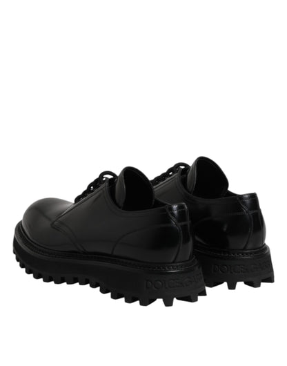 Dolce &amp; Gabbana Black Leather Lace Up Trekking Dress Shoes