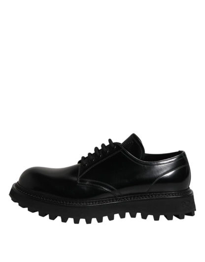 Dolce &amp; Gabbana Black Leather Lace Up Trekking Dress Shoes