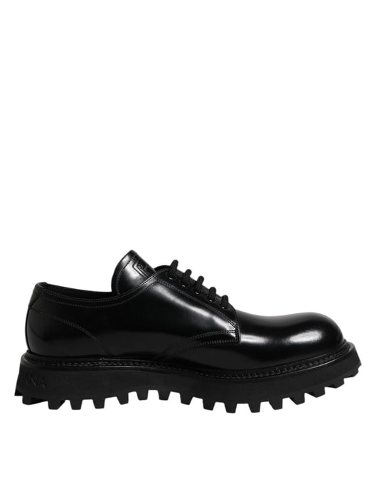 Dolce &amp; Gabbana Black Leather Lace Up Trekking Dress Shoes