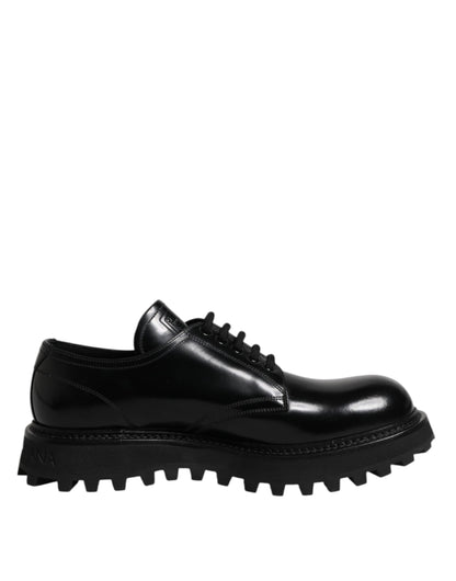 Dolce &amp; Gabbana Black Leather Lace Up Trekking Dress Shoes