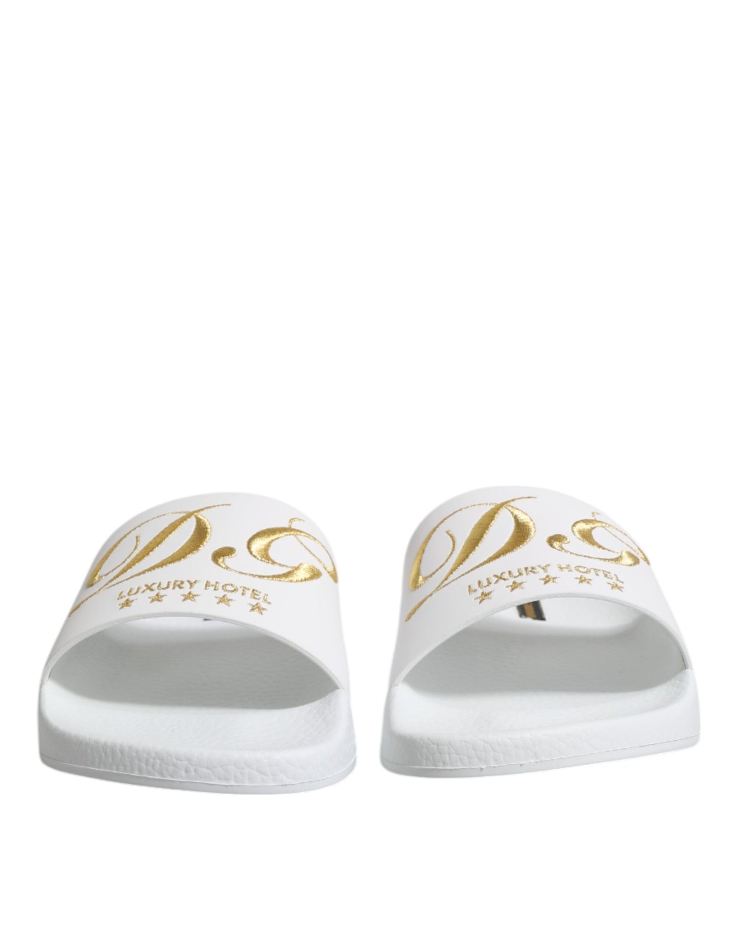 Dolce &amp; Gabbana White Leather Slides Sandals Beachwear Shoes