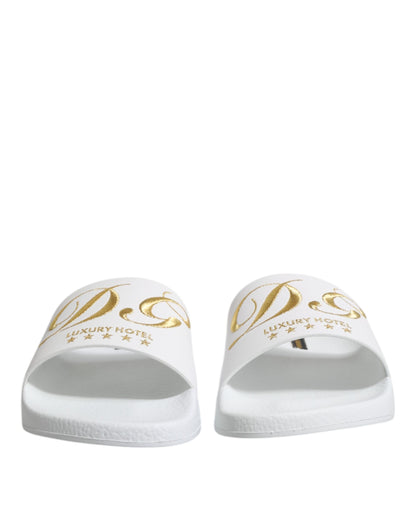 Dolce &amp; Gabbana White Leather Slides Sandals Beachwear Shoes