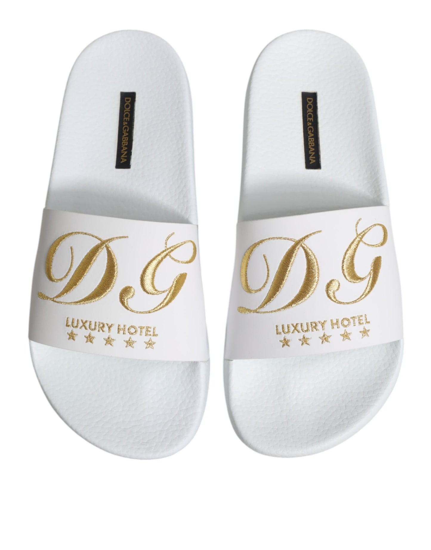 Dolce &amp; Gabbana White Leather Slides Sandals Beachwear Shoes