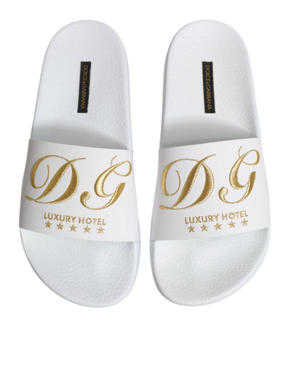 Dolce &amp; Gabbana White Leather Slides Sandals Beachwear Shoes