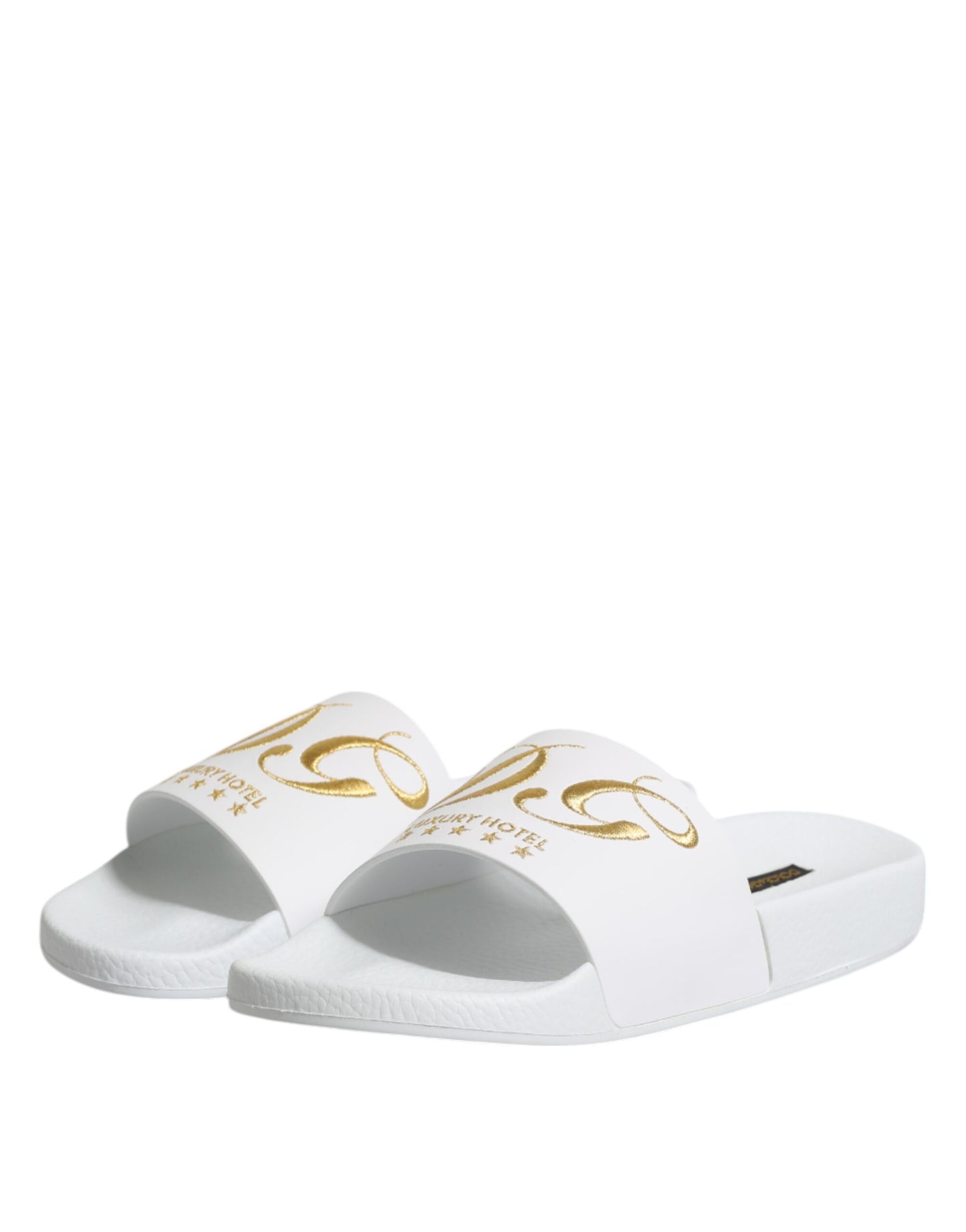 Dolce &amp; Gabbana White Leather Slides Sandals Beachwear Shoes