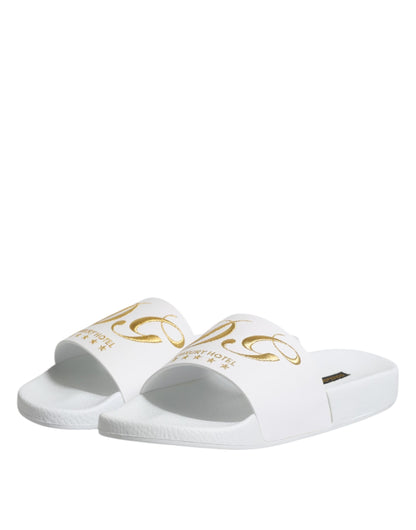 Dolce &amp; Gabbana White Leather Slides Sandals Beachwear Shoes