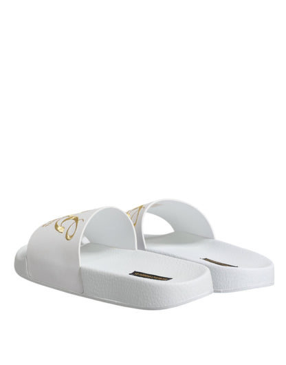 Dolce &amp; Gabbana White Leather Slides Sandals Beachwear Shoes