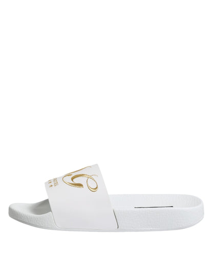 Dolce &amp; Gabbana White Leather Slides Sandals Beachwear Shoes